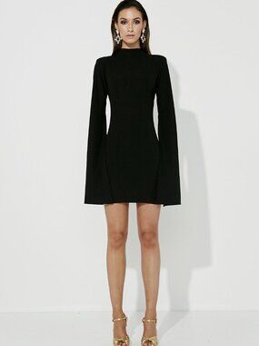 MOSSMAN Sense Of Mystery Cape Sleeve Dress Mini Long Sleeve Black Size US 8